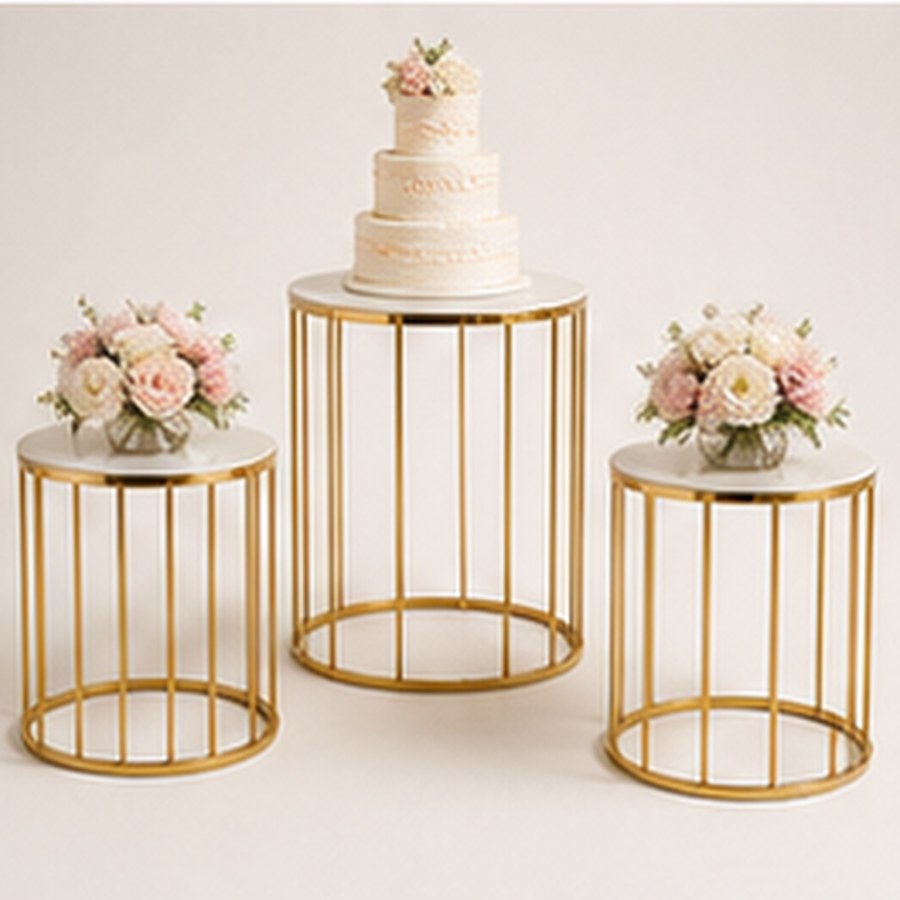 Gold Stainless Steel Round Cake Table Set for Weddings