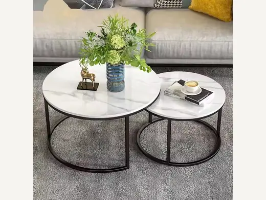 Light Luxury Style Rock Slab Circular Nesting Coffee Tables