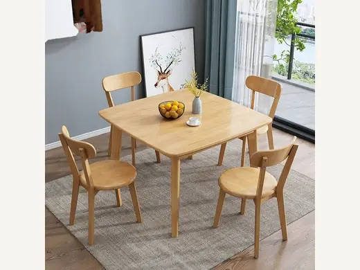 Modern restaurant furniture: Wooden square bamboo dining table with 4 chairs