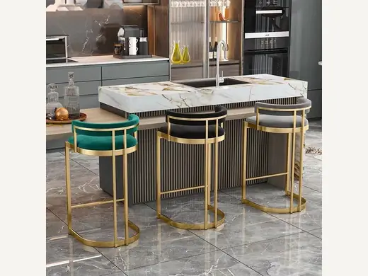 Nordic Luxury Bar Stool Stainless Steel Frame Soft Padded Velvet High Chair Tavern Coffee Shop Gym Iron Material