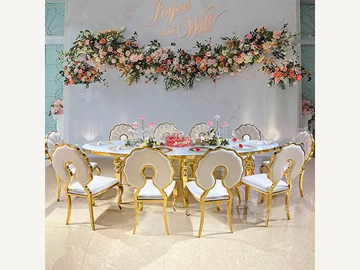New Design Hotel Chair Round Back Soft Leather Stainless Steel Banquet Event Wedding Chair