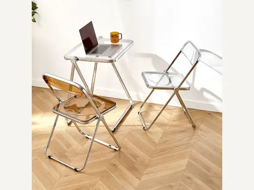 Nordic style transparent acrylic and metal frame folding dining chairs save space and are suitable for use in restaurants