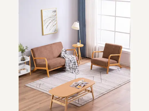 Wabi-sabi casual solid wood frame fabric armchair coffee shop living room furniture balcony single recliner