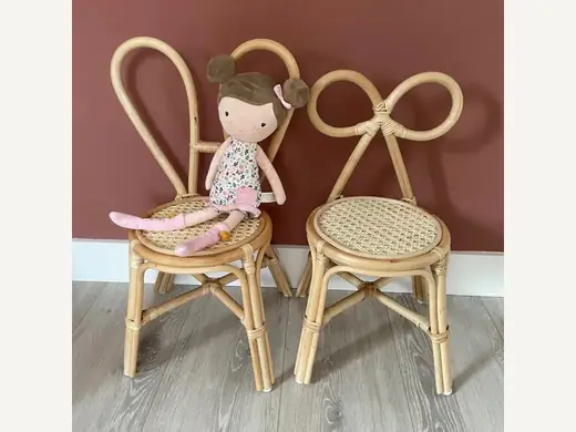 Nordic rattan hand-woven children's chair, metal bowknot, rainbow rabbit, minimalist, home use, solid wood dining chair, lounge chair