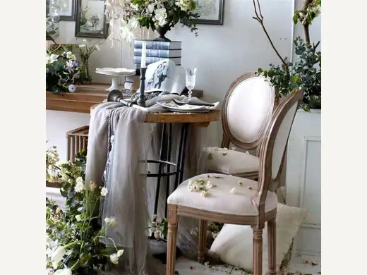 French antique-style rattan Louis banquet chair furniture, modern solid wood retro ghost chair, fabric chair