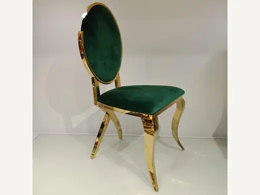 Luxurious golden stainless steel movable wedding chairs, royal green velvet chairs