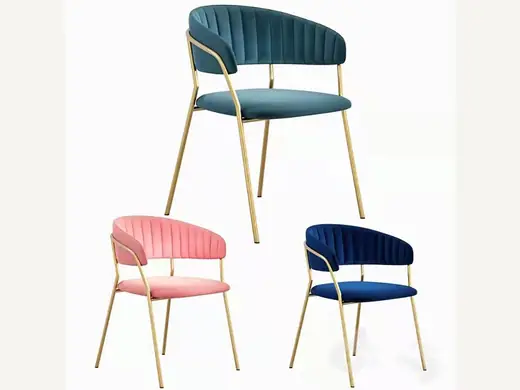 Post-modern Italian style minimalist dining chair, light luxury golden velvet armchair, stainless steel seating area, suitable for home office