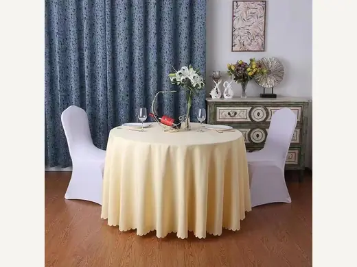 Handmade modern style round banquet tablecloth, customized for family parties and weddings, made of polyester/cotton