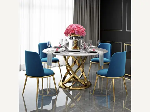 Luxurious Italian design rock board sintered stone marble rotating center circular dining table set