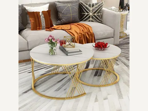 Nordic white farmhouse living room furniture set rectangular coffee table wooden metal marble stone for home office use