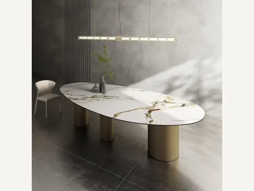 Minimally designed villa rock dining table, oval shaped modern luxury dining table