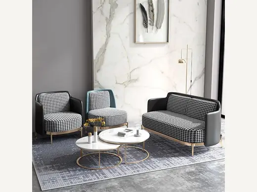 Modern retro luxury canine accent hotel sofa chair chrome plated finished leisure lounge hotel apartment fabric materials