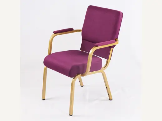 Fireproof Stackable High Quality Hotel Furniture Metal Iron Armrests Wedding Purple Church Chairs Wholesale