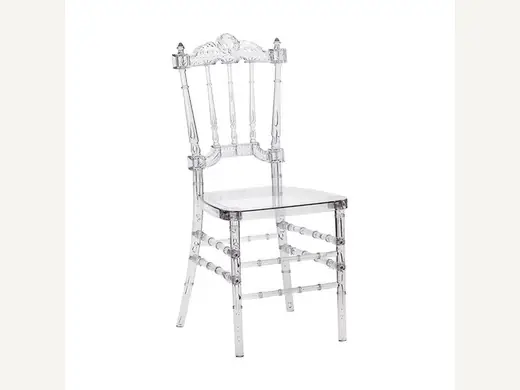 Party rental KD design castle back crown PC resin crystal transparent acrylic wedding banquet hotel activity chair