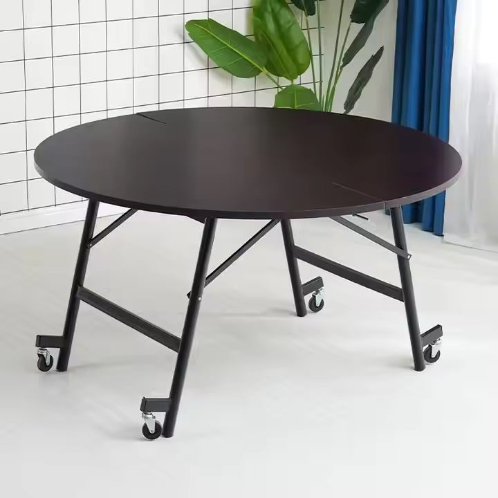 Outdoor Trestle 5ft Catering Veneer Movable Round Folding Table With image 3
