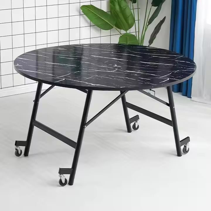 Outdoor Trestle 5ft Catering Veneer Movable Round Folding Table With image 4