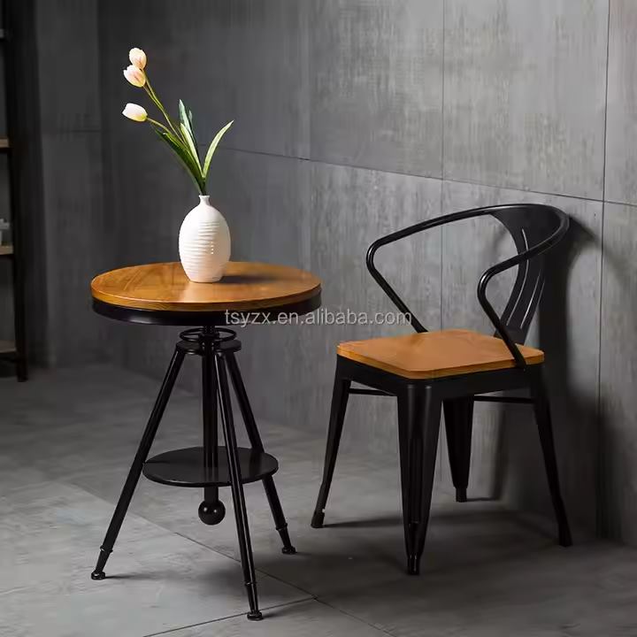 Stylish Black Metal & Wood Dining Chair for Café & Home