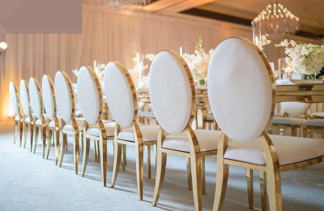 Gold Stainless Steel Chair Cross Back Bride Groom Wedding Chairs and Table Set image 2
