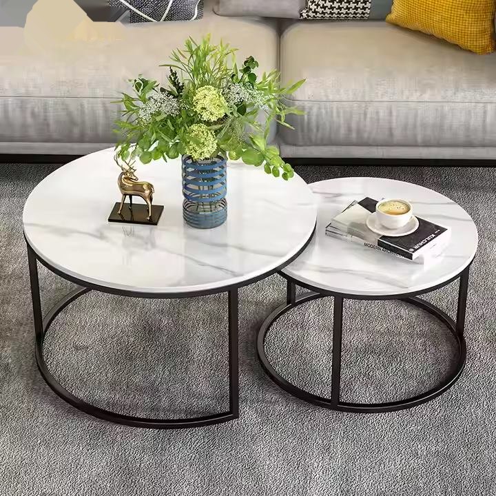 Light Luxury Style Rock Slab Circular Nesting Coffee Tables