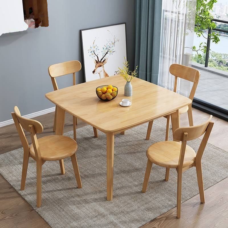 Modern restaurant furniture: Wooden square bamboo dining table with 4 chairs