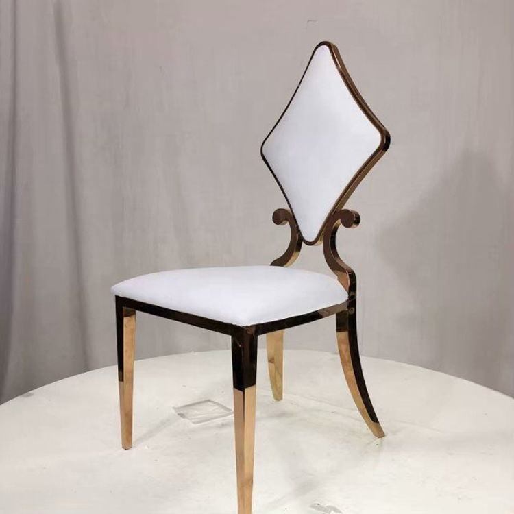 Selling light luxury modern gold stainless steel poker diamond shaped backrest banquet chairs for weddings