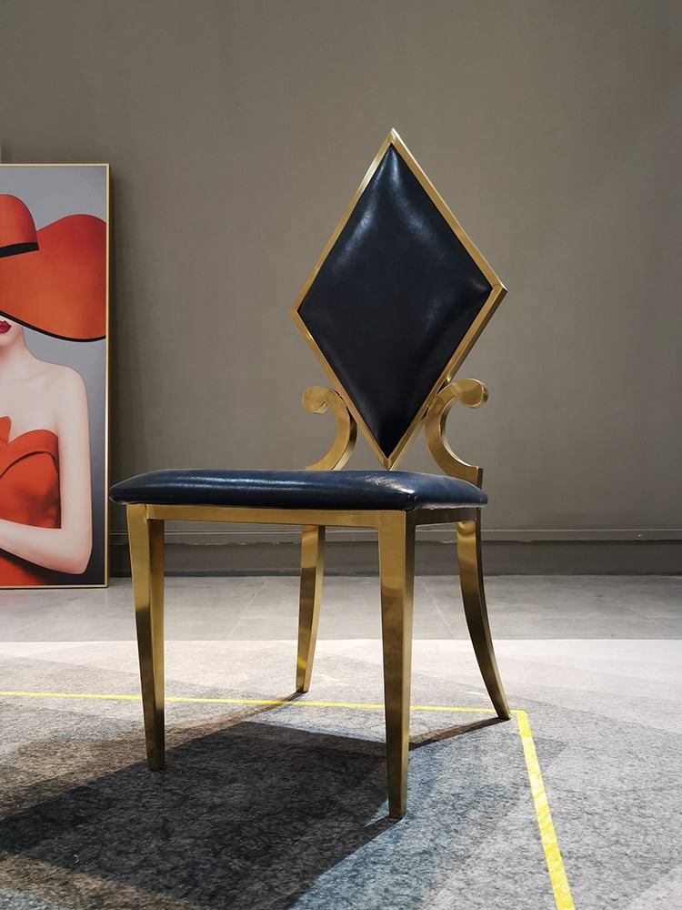 Selling light luxury modern gold stainless steel poker diamond shaped backrest banquet chairs for weddings image 3