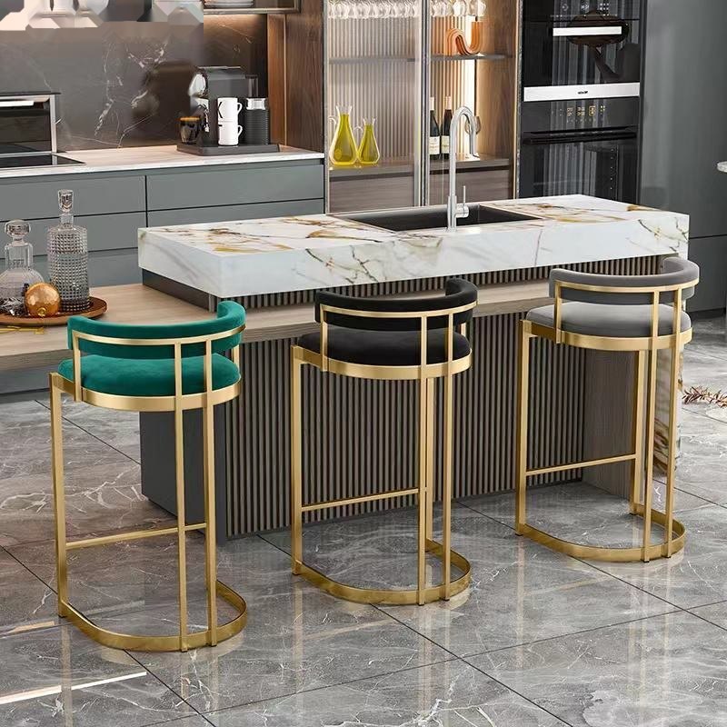 Nordic Luxury Bar Stool Stainless Steel Frame Soft Padded Velvet High Chair Tavern Coffee Shop Gym Iron Material