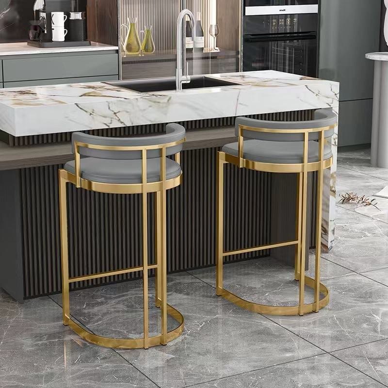 Nordic Luxury Bar Stool Stainless Steel Frame Soft Padded Velvet High Chair Tavern Coffee Shop Gym Iron Material image 2