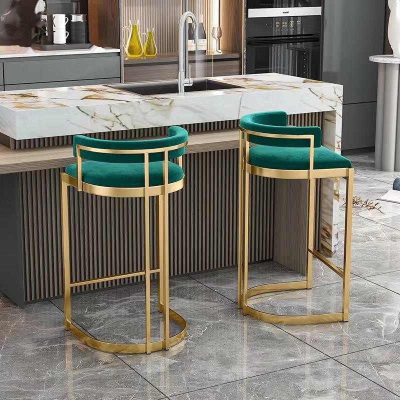 Nordic Luxury Bar Stool Stainless Steel Frame Soft Padded Velvet High Chair Tavern Coffee Shop Gym Iron Material image 4