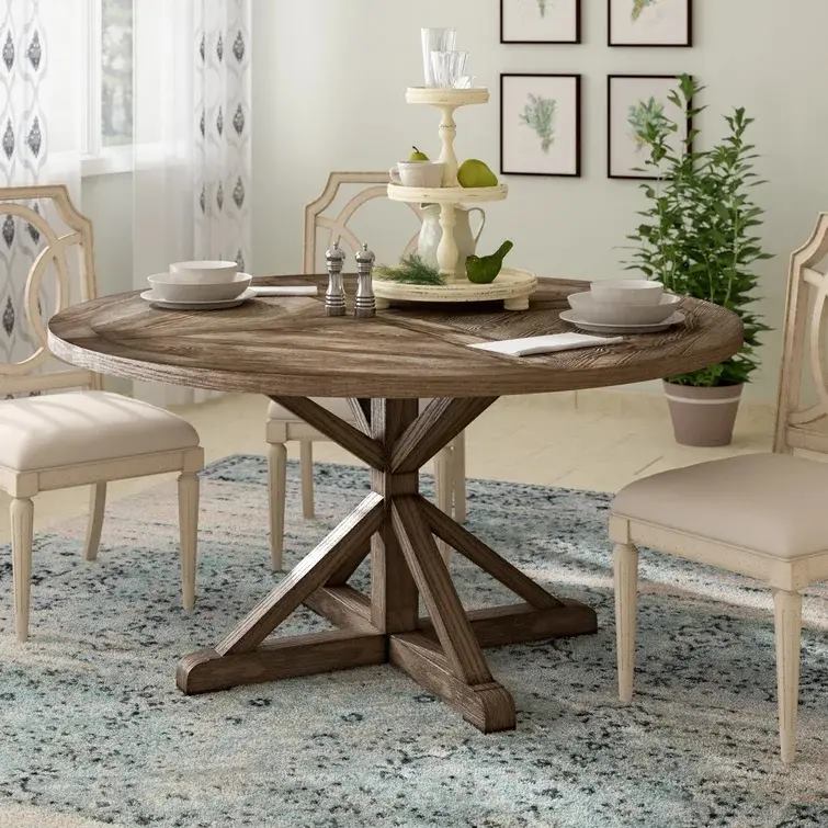 Outdoor rural French dining table, modern designed wooden handicraft legs, used for villa and wedding circular restaurant furniture