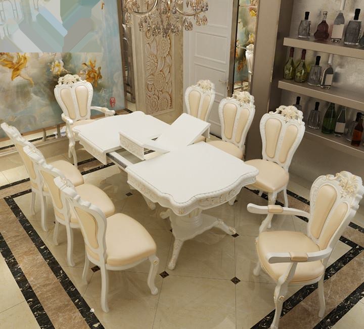 European antique 8-seat and 10-seat wooden solid arc extendable rectangular dining tables image 3