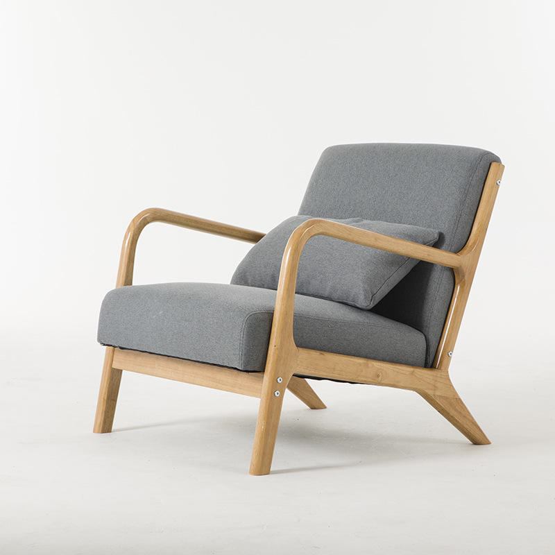 Wabi-sabi casual solid wood frame fabric armchair coffee shop living room furniture balcony single recliner image 2