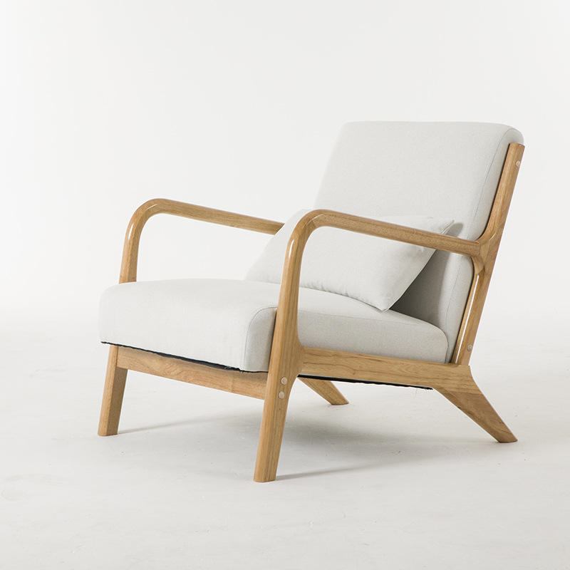 Wabi-sabi casual solid wood frame fabric armchair coffee shop living room furniture balcony single recliner image 4