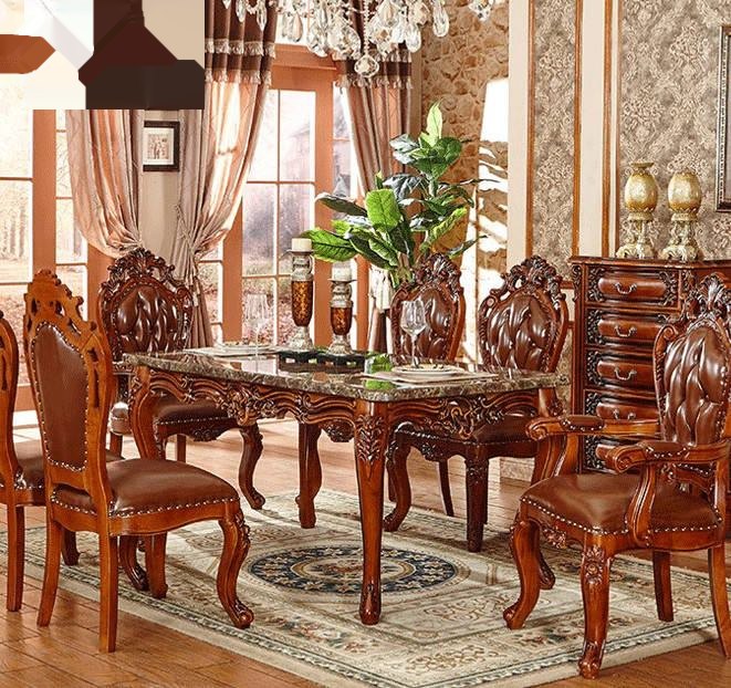 Family dining room furniture: rectangular carved luxury marble dining table image 4