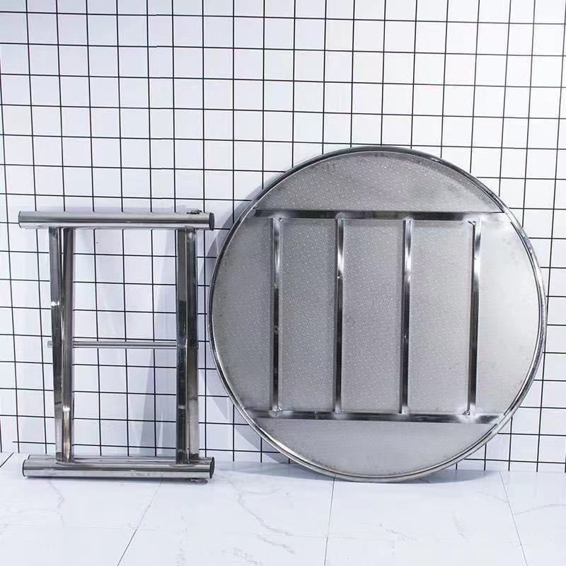 Wholesale silver-colored dining tables suitable for canteens, banquets, wedding receptions, space-saving, stainless steel, round, foldable, suitable for events and parties