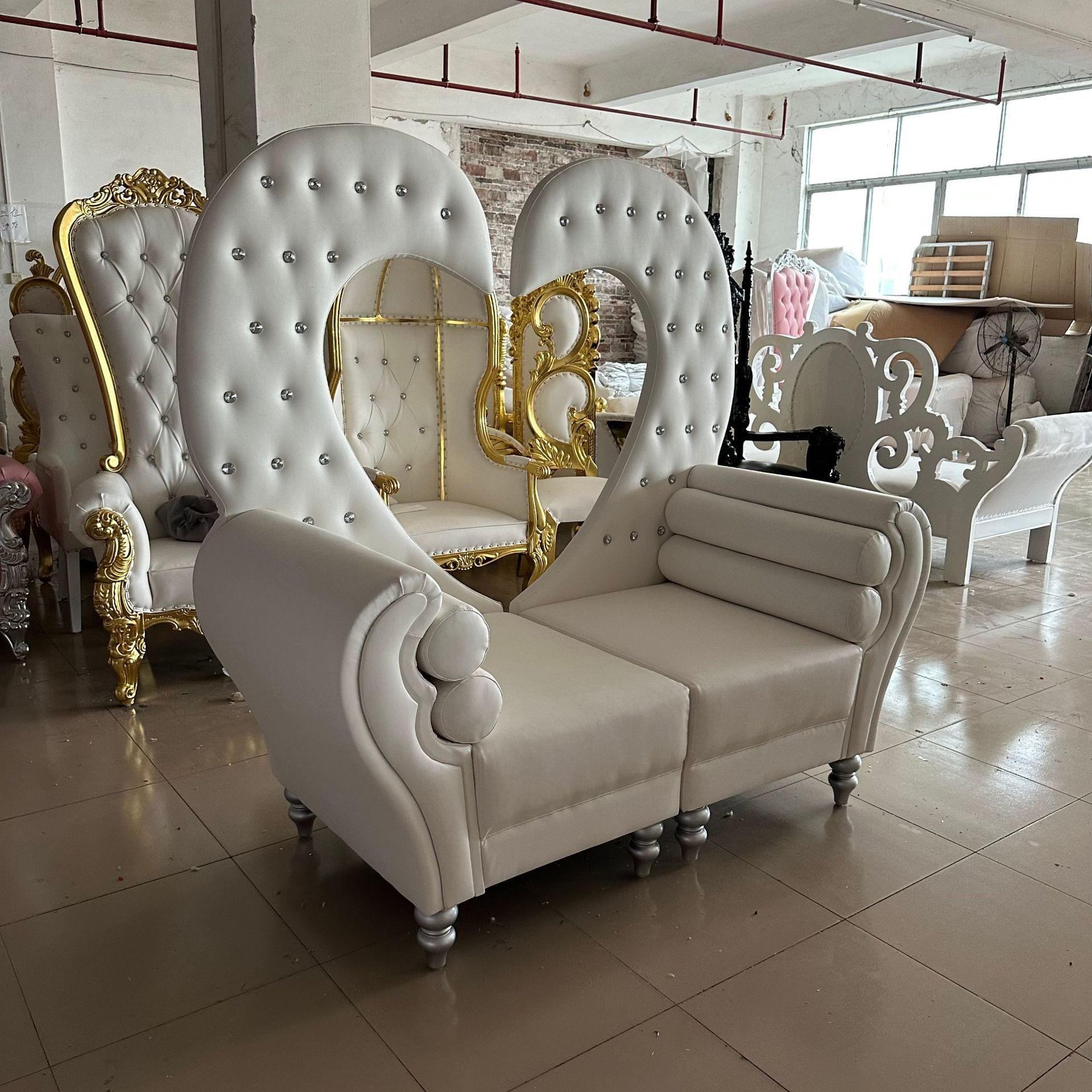 Luxury Princess Prince King Queen Swan Shape Backrest Heart Shaped White Double Loveseat Wedding Throne Chair image 2