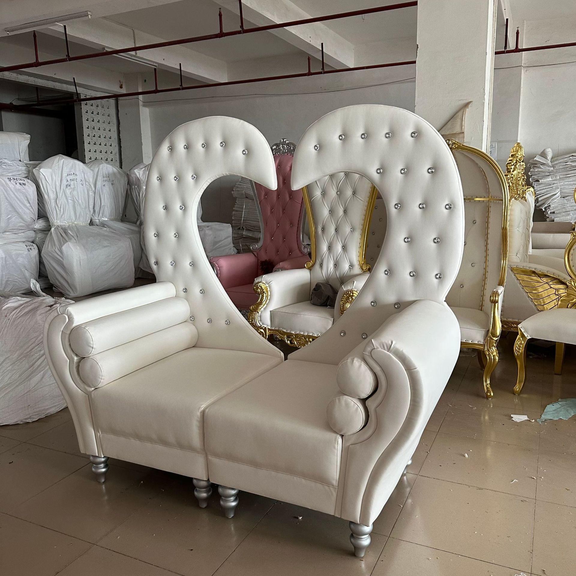 Luxury Princess Prince King Queen Swan Shape Backrest Heart Shaped White Double Loveseat Wedding Throne Chair image 3