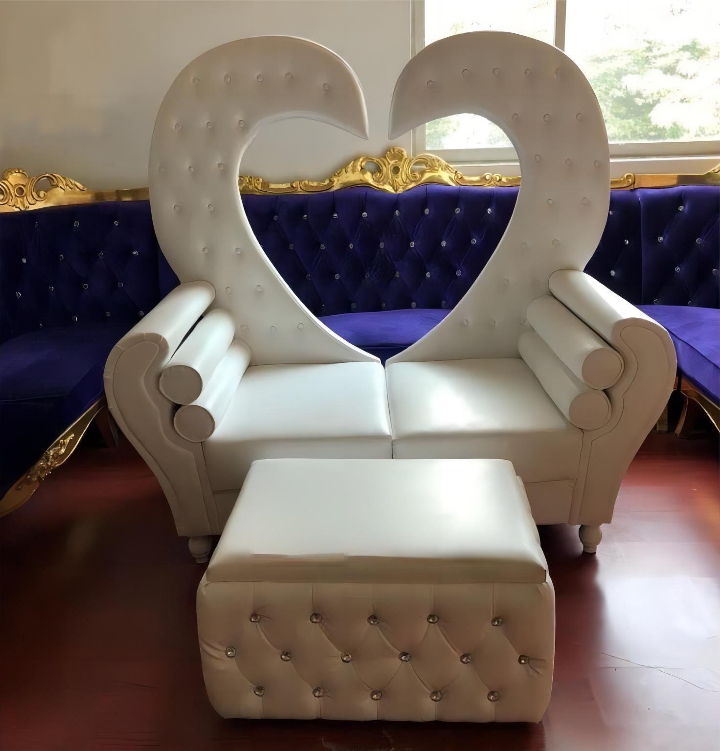 Luxury Princess Prince King Queen Swan Shape Backrest Heart Shaped White Double Loveseat Wedding Throne Chair image 4