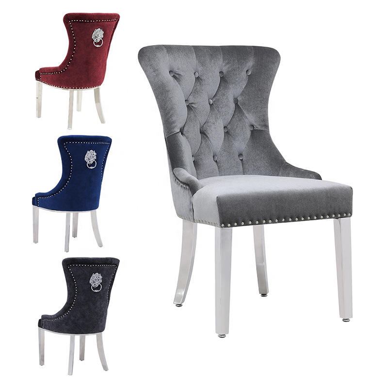 Household furniture, dining room, golden stainless steel velvet upholstered modern dining chair