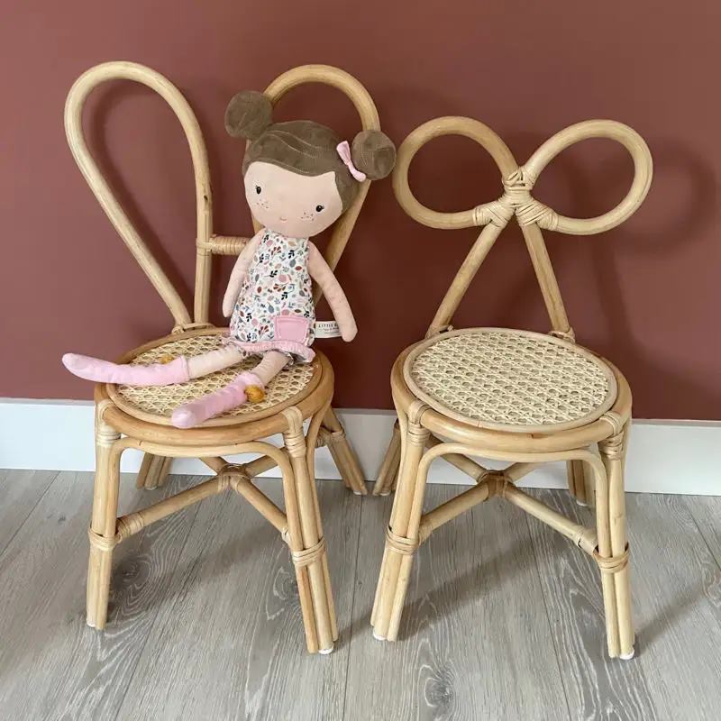 Nordic rattan hand-woven children's chair, metal bowknot, rainbow rabbit, minimalist, home use, solid wood dining chair, lounge chair