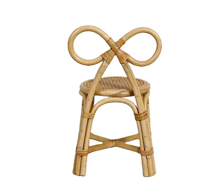 Nordic rattan hand-woven children's chair, metal bowknot, rainbow rabbit, minimalist, home use, solid wood dining chair, lounge chair image 2