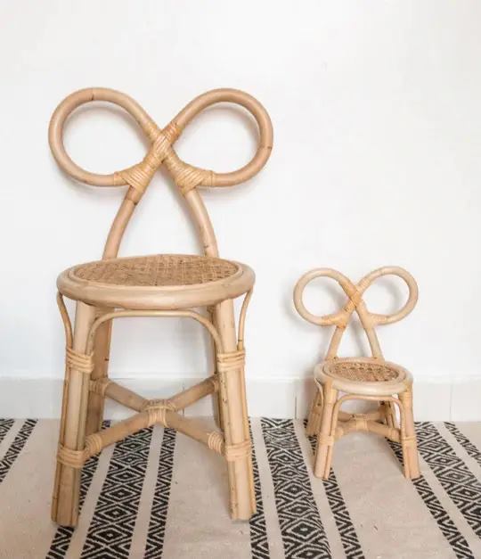 Nordic rattan hand-woven children's chair, metal bowknot, rainbow rabbit, minimalist, home use, solid wood dining chair, lounge chair image 4