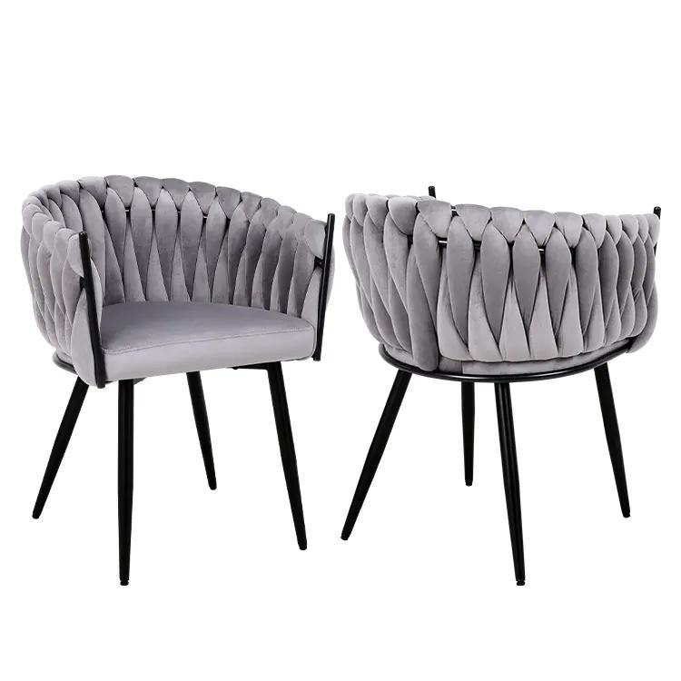 Hot Sale: Wholesale luxury modern fabric rope-woven armchair with metal legs, simple household sofa chair