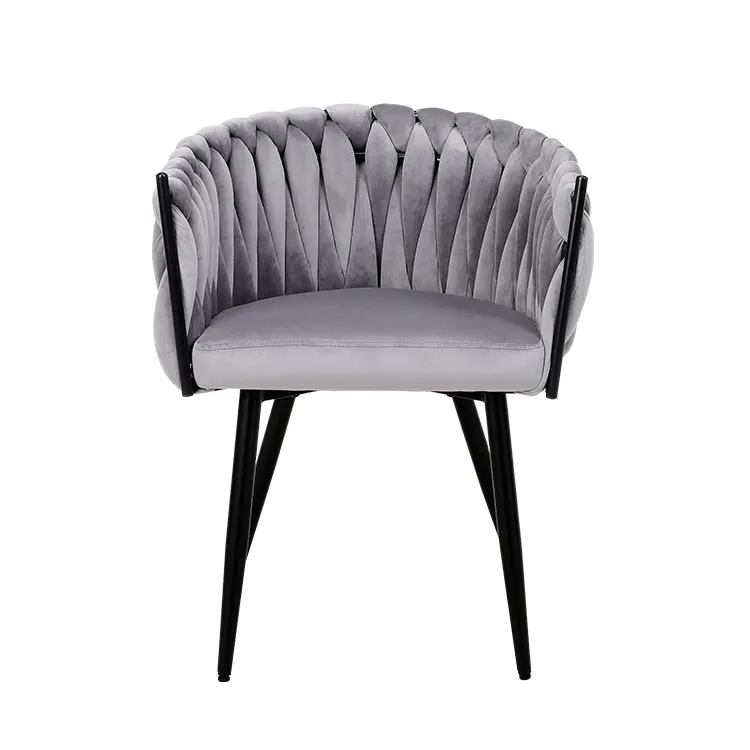 Hot Sale: Wholesale luxury modern fabric rope-woven armchair with metal legs, simple household sofa chair image 3