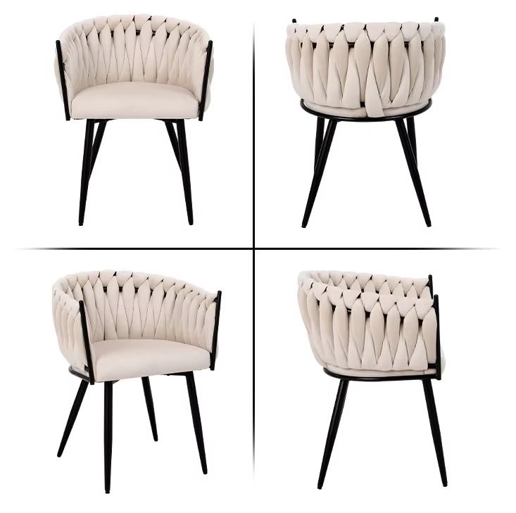 Hot Sale: Wholesale luxury modern fabric rope-woven armchair with metal legs, simple household sofa chair image 4