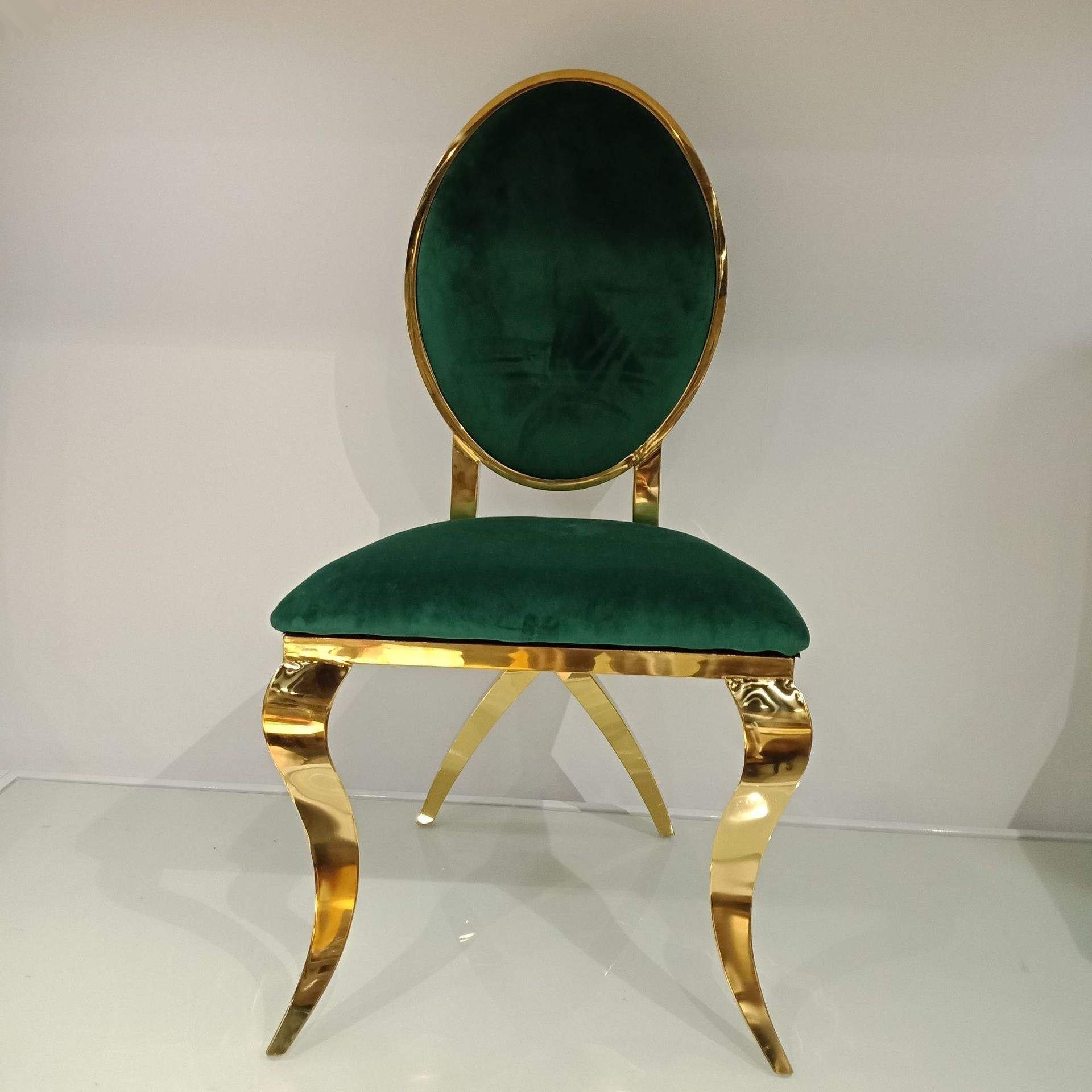 Luxurious golden stainless steel movable wedding chairs, royal green velvet chairs image 4