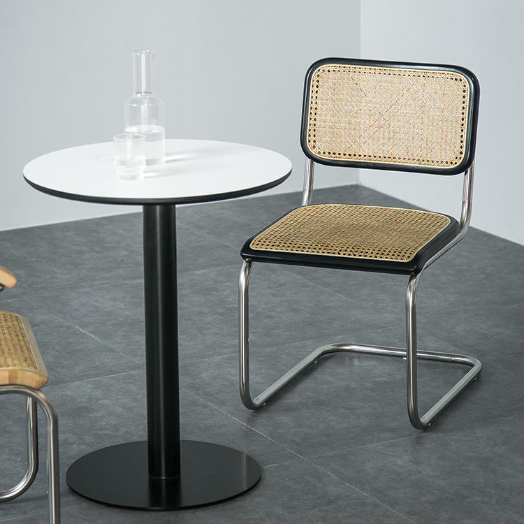 Coffee shop rural dining table and chair, cantilever chair, mesh ergonomic stainless steel vintage dining table and chair