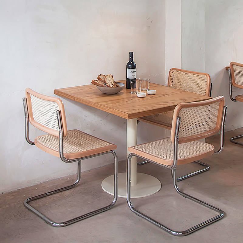 Coffee shop rural dining table and chair, cantilever chair, mesh ergonomic stainless steel vintage dining table and chair image 4