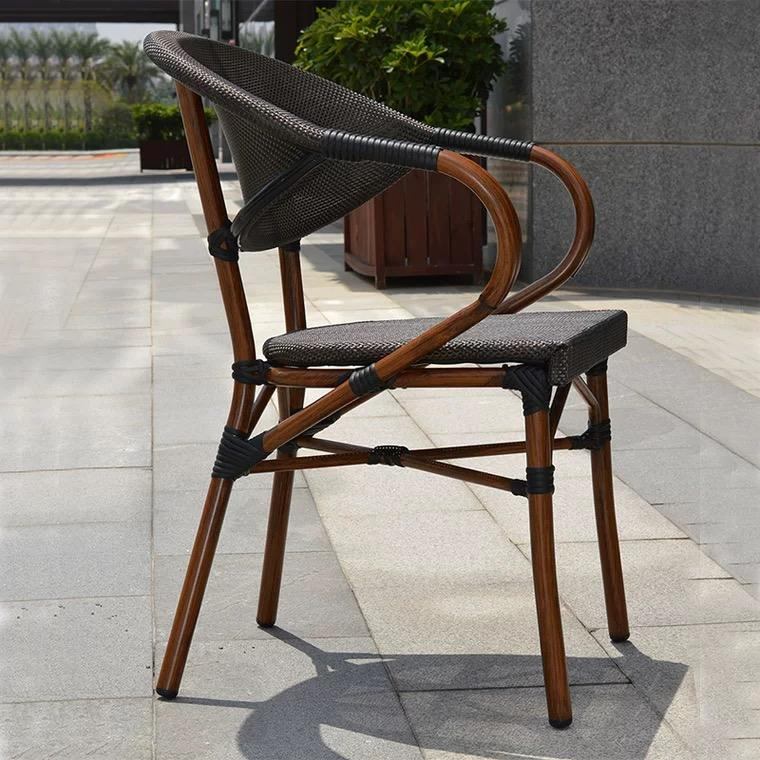 Modern rust-proof and waterproof aluminum French business chair for outdoor dining rooms, cafes, bedrooms, parks, kitchens, patios, and metal furniture