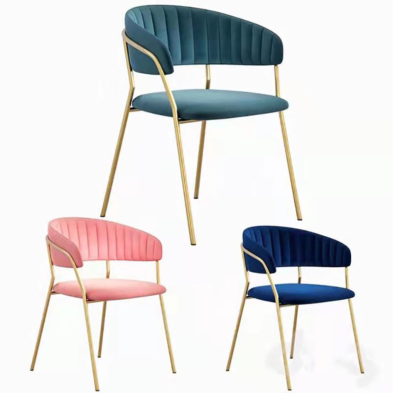 Post-modern Italian style minimalist dining chair, light luxury golden velvet armchair, stainless steel seating area, suitable for home office